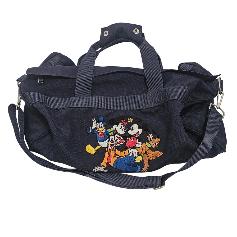 Vintage Disney Store Duffel Bag Navy Blue Embroidered Fab Five Travel Mickey